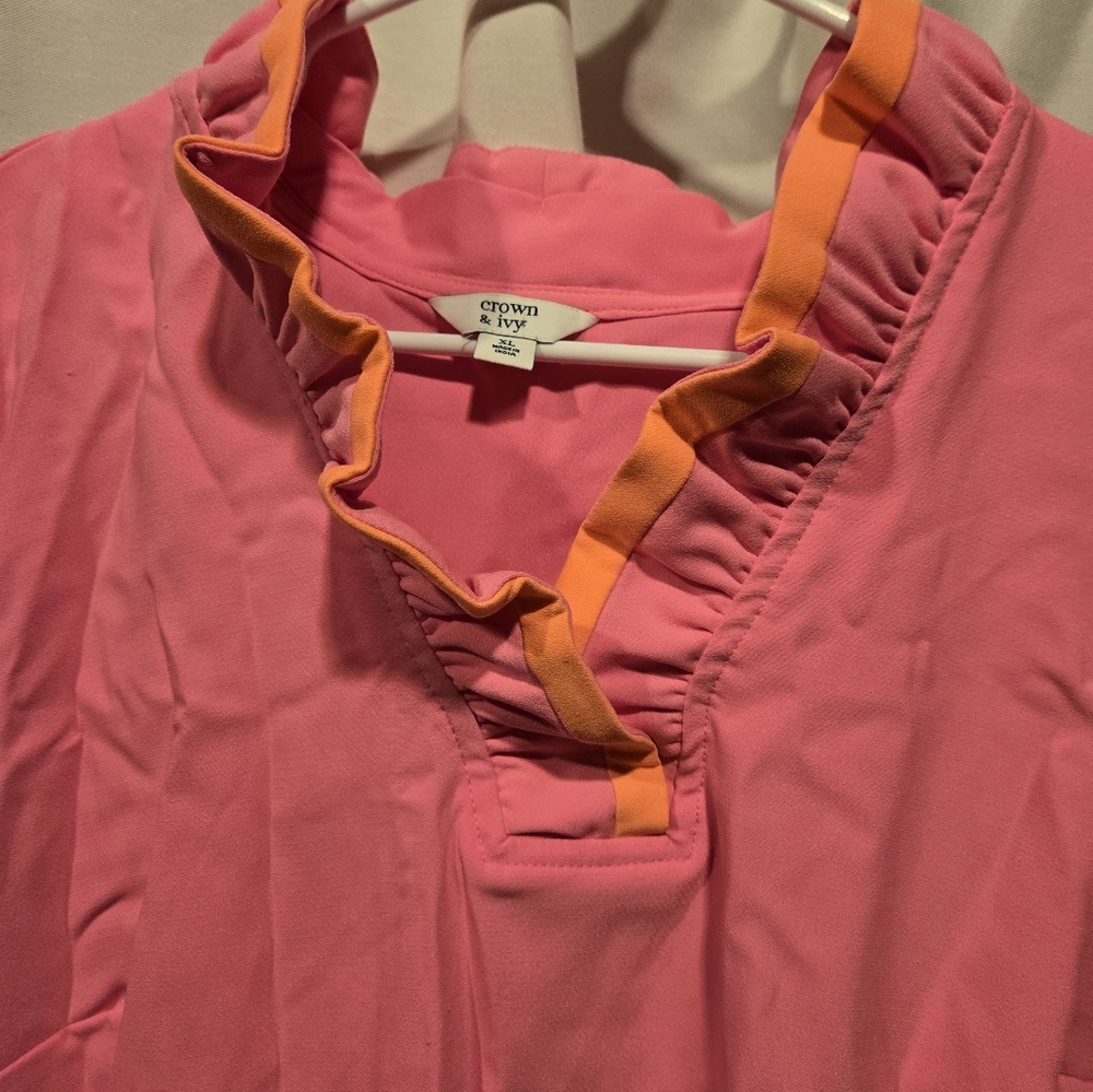 EUC Women's Crown & Ivy Pink And Orange Long Sleeve Blouse Size XL - Picture 8 of 10